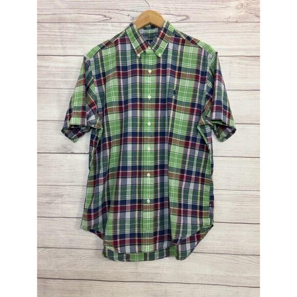Vintage Ralph Lauren Plaid 90s Green Blue Red Tartan Plaid Classic Fit SIZE L - Picture 1 of 7